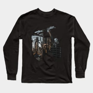 Double exposure motorsport with city background Long Sleeve T-Shirt